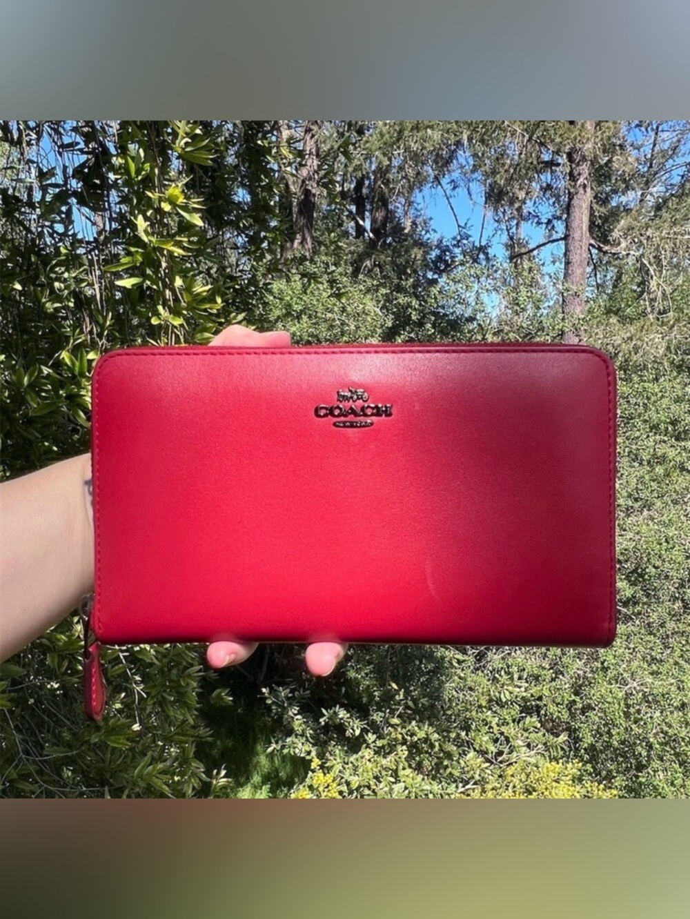 COACH Large Travel Wallet RED Smooth Leather with Gunmetal Hardware AUTHENTIC
